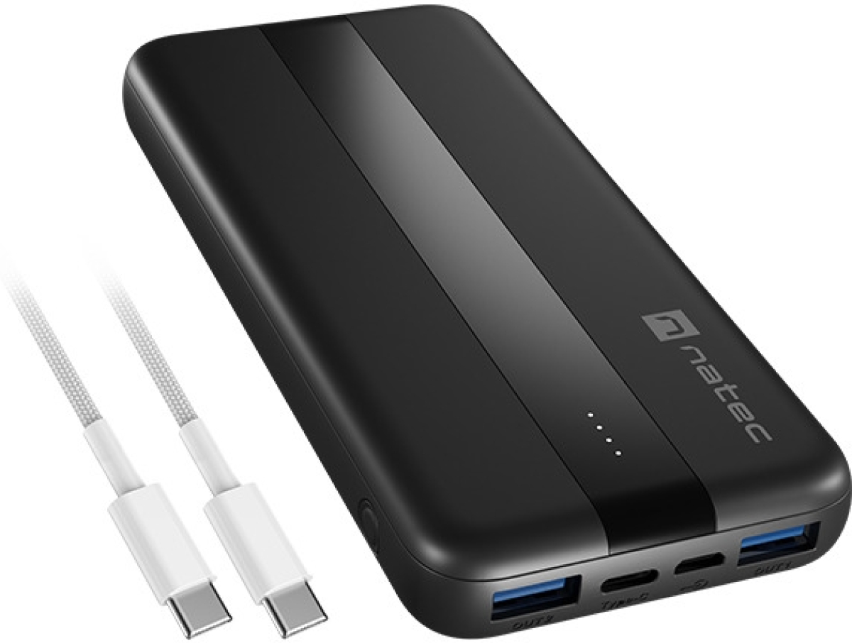 Външна батерия Natec Powerbank Trevi Slim Q V2 10000MAh 2X USB-A 18W + 1X USB-C 20W + USB-C - USB0-C CABLEна ниска цена с бърза доставка - BestPC.BG