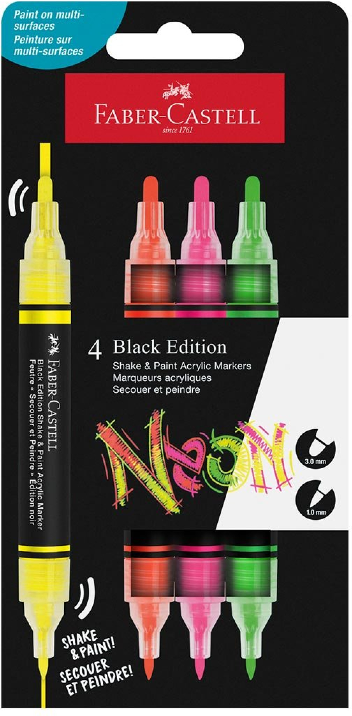 Faber-Castell Акрилен маркер Black Edition, 4 неонови цвятана ниска цена с бърза доставка - BestPC.BG