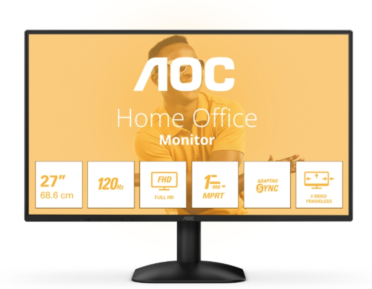Монитор AOC 27B31H, 27" IPS WLED, 1920x1080@120Hz, 4ms GtG, Adaptive Sync, FlickerFree, Anti Blue Light, Tilt, D-SUB, HDMIна ниска цена с бърза доставка - BestPC.BG