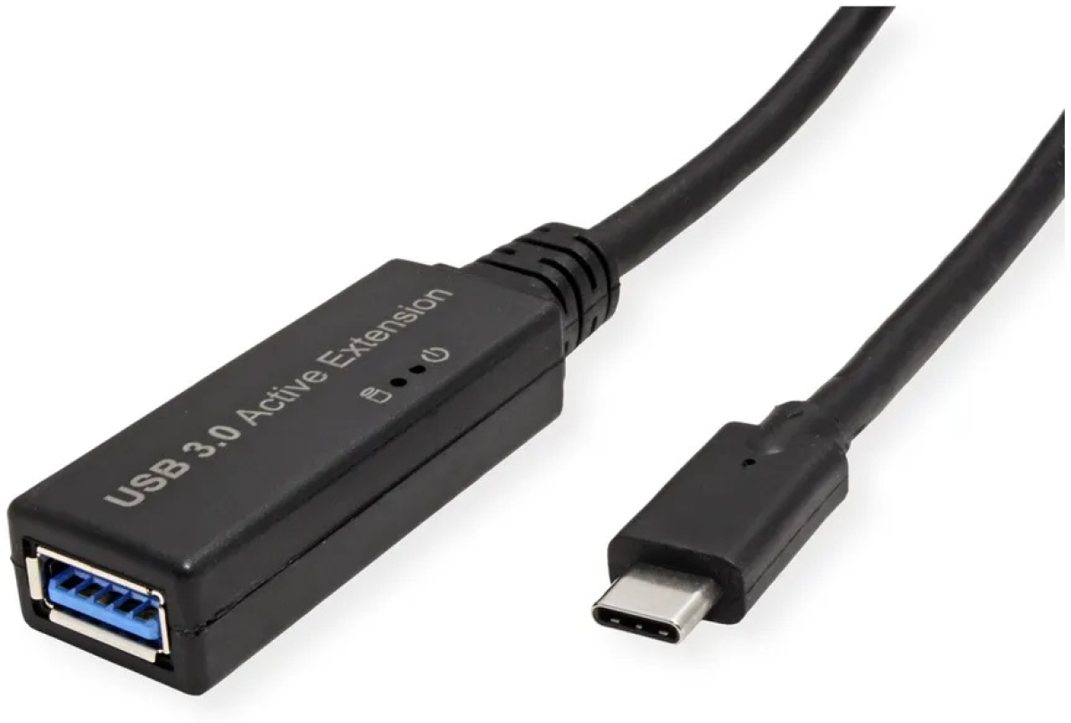 Roline 12.04.1065 :: Кабел USB 3.2 Gen Gen 1, Type C към USB-A, M-F, удължител с усилвател, черен, 5.0 мна ниска цена с бърза доставка - BestPC.BG