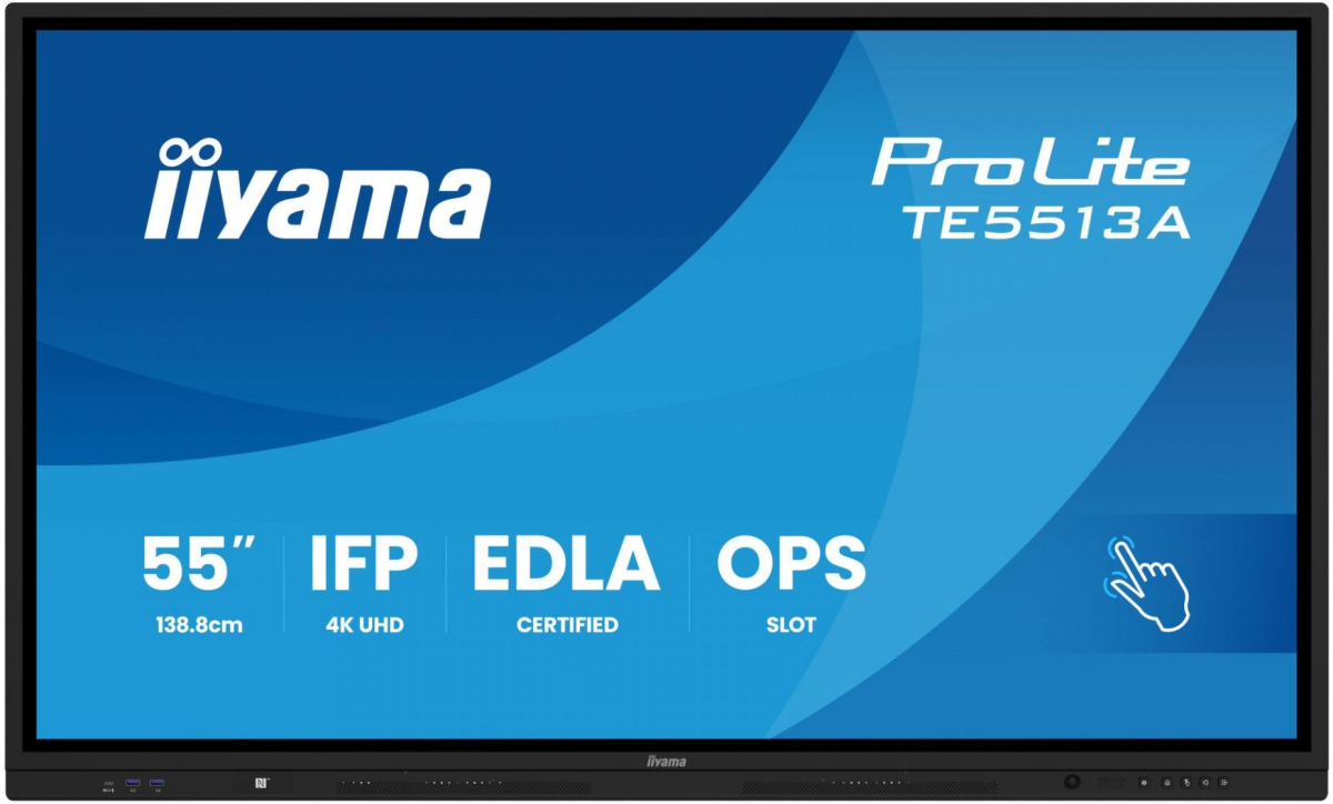 Интерактивна дъска/дисплей IIYAMA TE5513A-B1AG, 55\'\' IPS panel, Google EDLA, AG, 4K 3840x2160, 450cd/m2, 1200:1, 8ms, 2x HDMI, DP, 2x USB-C, 2x LANна ниска цена с бърза доставка - BestPC.BG