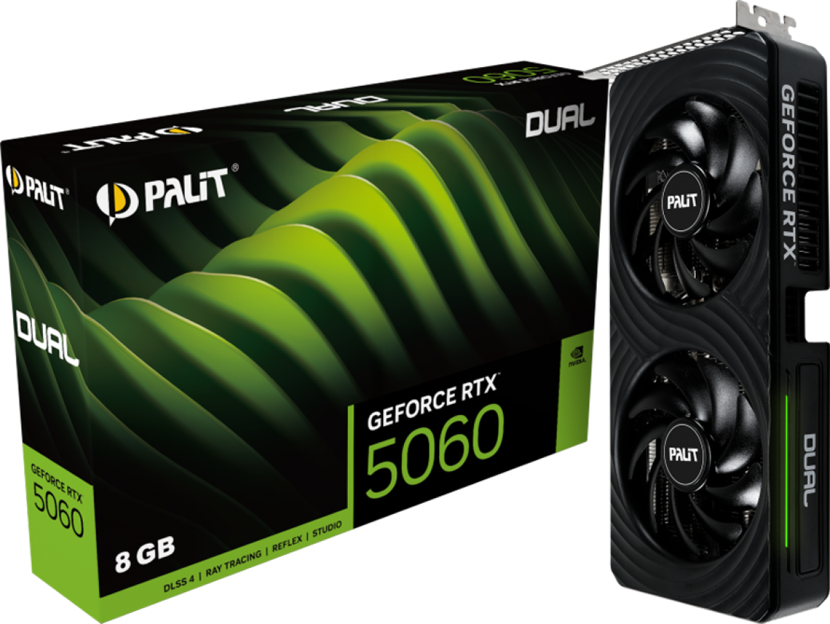 Видеокарта PALIT GeForce RTX 5060 Dual 8GB GDDR7 128 bit, 1x HDMI 2.1b, 3x DP 2.1b, 2 Fan, 1x 8-pin pwr connector, 550Wна ниска цена с бърза доставка - BestPC.BG