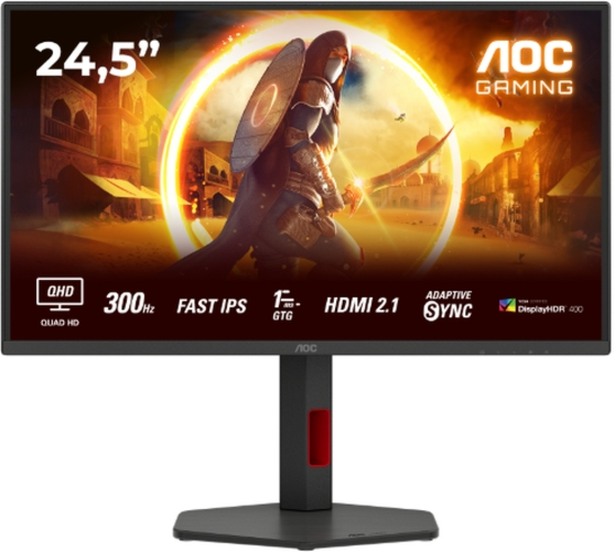 Монитор AOC Q25G4SR, 24.5" IPS WLED, 2560x1440@300Hz, 1ms GtG, 0.3ms MPRT, 400cd m-2, 1000:1, 80M:1, Adaptive Sync, FlickerFreeна ниска цена с бърза доставка - BestPC.BG