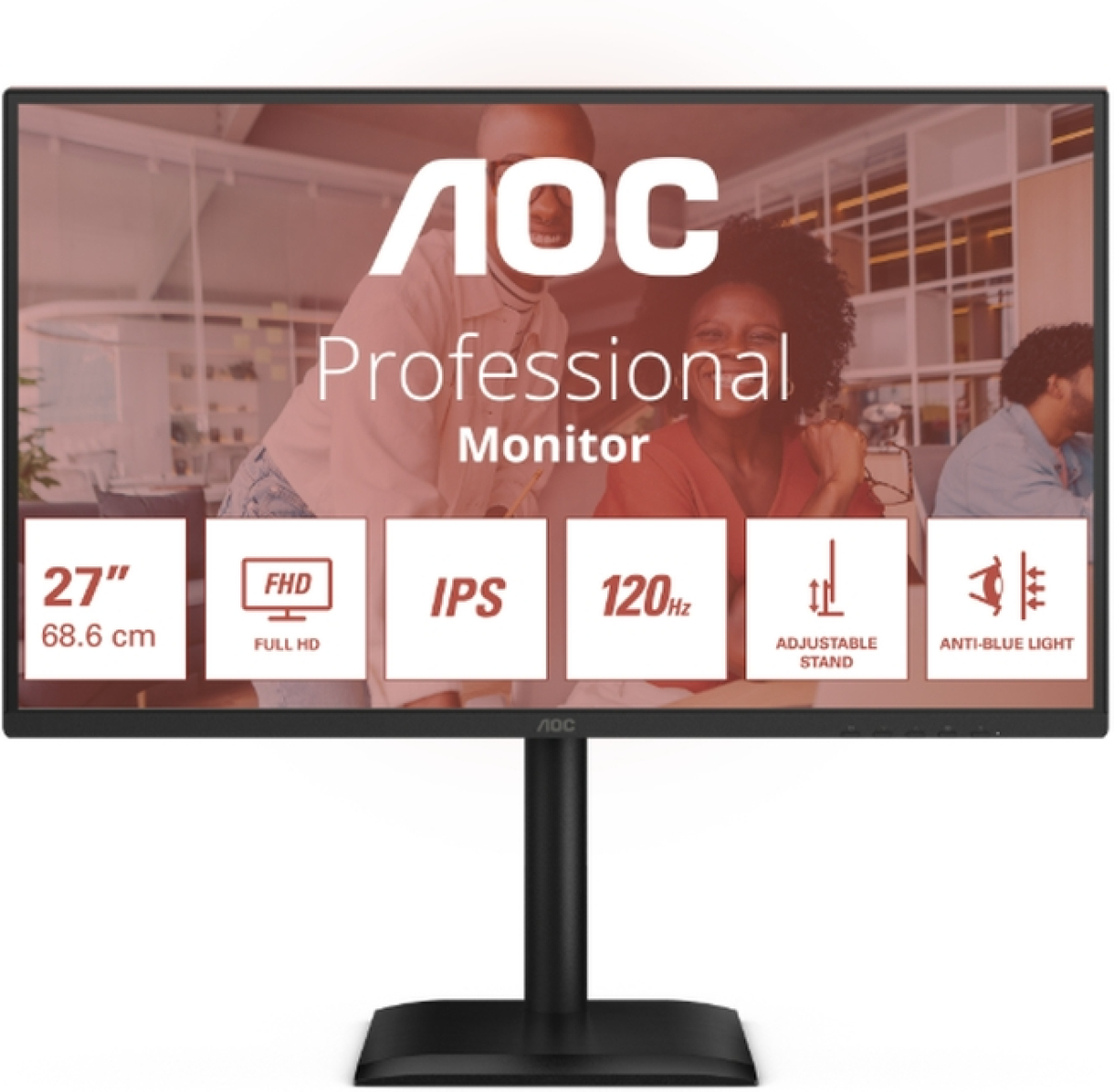 Монитор AOC 27E4U, 27" IPS WLED, 1920x1080@120Hz, 4ms GtG, 300cd m-2, 1500:1, 20M:1 DCR, Adaptive Sync, FlickerFree, Anti Blue Lightна ниска цена с бърза доставка - BestPC.BG