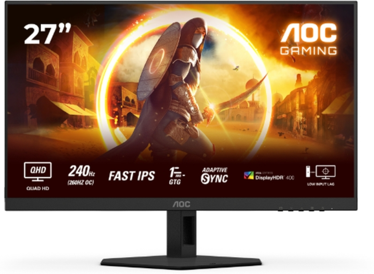 Монитор AOC Q27G4ZR, 27" Fast IPS WLED, 2560x1440@240Hz (OC 260Hz), 1ms GtG, 0.3ms MPRT, 400cd m-2, 1000:1, 80M:1 DCR, Adaptive Syncна ниска цена с бърза доставка - BestPC.BG