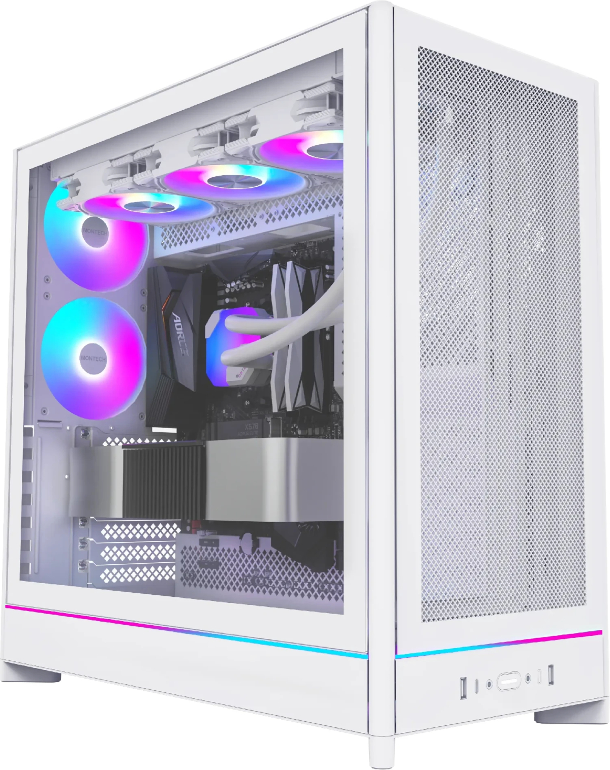 Montech кутия Case ATX - HS01 PRO (W) - 5 x 120 mm ARGB Fans, USB-C, Whiteна ниска цена с бърза доставка - BestPC.BG