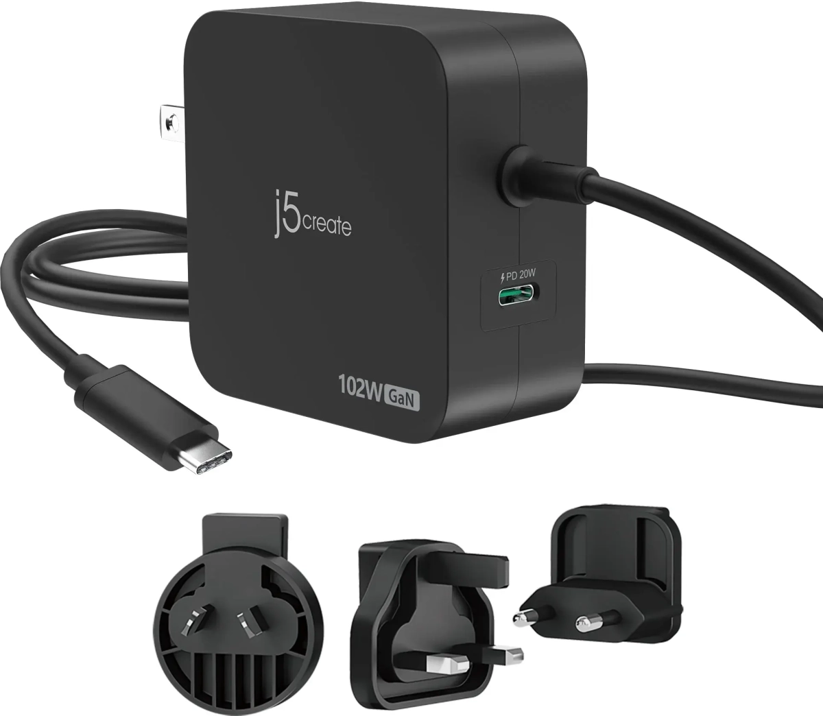 Аксесоар за таблет j5create JUP25102V Зарядно 220V- GaN 102W USB-C 2порта- за лаптопи, таблети, телефонина ниска цена с бърза доставка - BestPC.BG