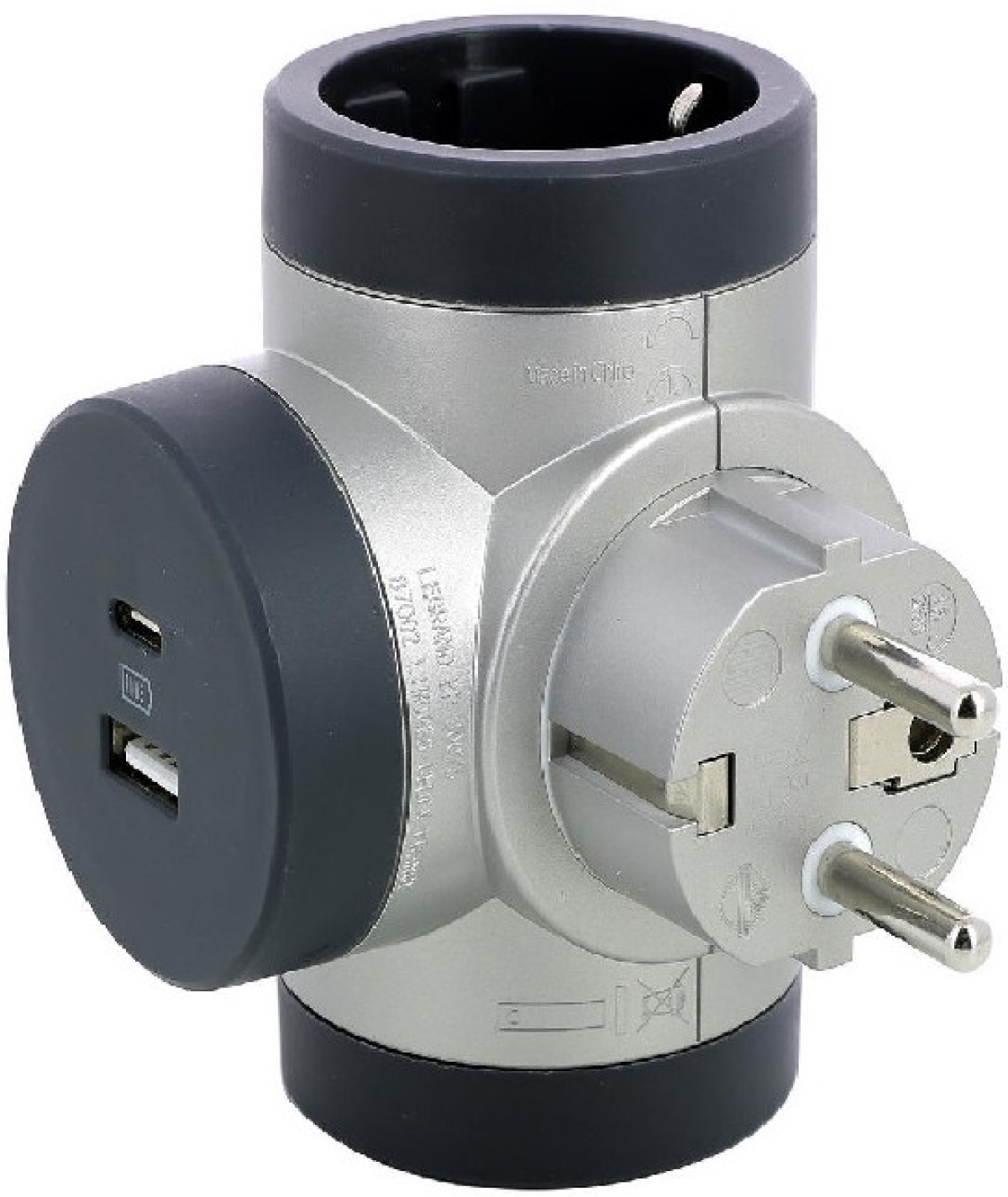 Контакт АДАПТЕР 2х ШУКО+2 USB A+C  с ОБРАТНО ВЪРТЕНЕ LEGRAND - СИВ/АЛУМИНИЙна ниска цена с бърза доставка - BestPC.BG