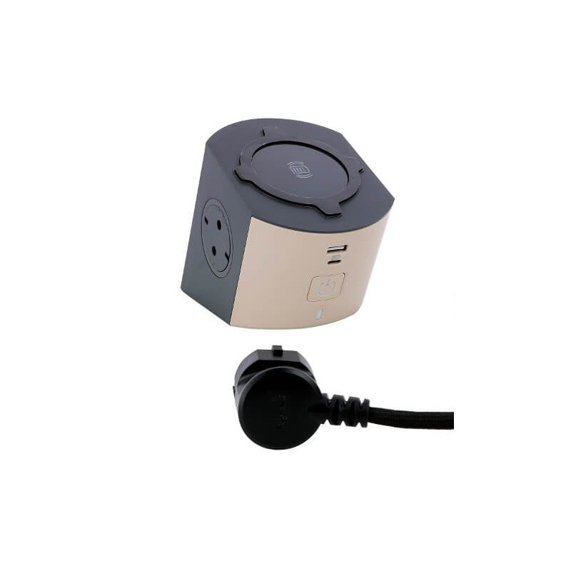 Контакт РАЗКЛОНИТЕЛ 2х ШУКО+БЕЗЖИЧНО ЗАРЕЖДАНЕ+USB A+C КАБЕЛ 2м - КАФЯВ/ЧЕРЕНна ниска цена с бърза доставка - BestPC.BG