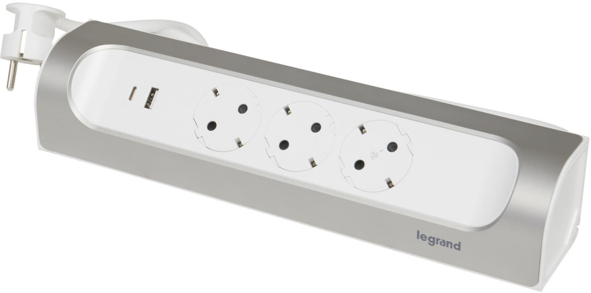 Контакт РАЗКЛОНИТЕЛЕН ЪГЪЛ 3х ШУКО+USB A+C КАБЕЛ 1м LEGRAND - БЯЛ/АЛУМИНИЙна ниска цена с бърза доставка - BestPC.BG