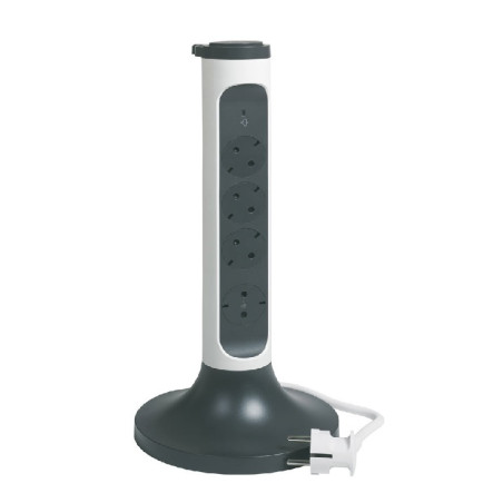 Контакт РАЗКЛОНИТЕЛА КУЛА 4х ШУКО С ЗАЩИТА КАБЕЛ 2м - БЯЛ/СИВна ниска цена с бърза доставка - BestPC.BG