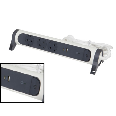 Контакт РАЗКЛОНИТЕЛ 3х ШУКО+USB A+C КАБЕЛ 1,5м С ЗАЩИТА LEGRAND - БЯЛ/СИВна ниска цена с бърза доставка - BestPC.BG