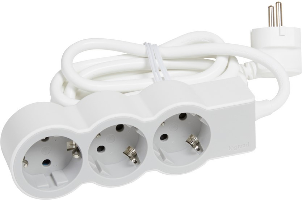 Контакт РАЗКЛОНИТЕЛ 3х ШУКО С КАБЕЛ 1,5м LEGRAND -  БЯЛ/СИВна ниска цена с бърза доставка - BestPC.BG
