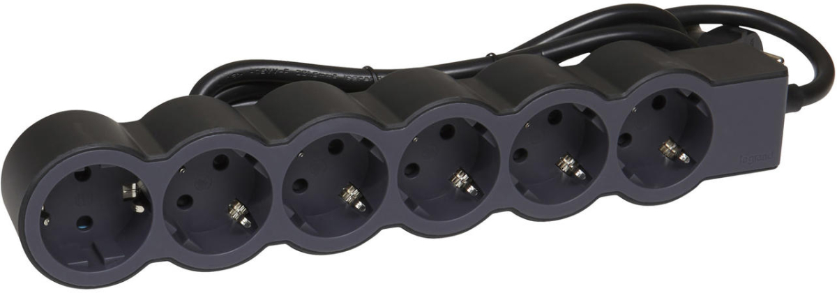 Контакт РАЗКЛОНИТЕЛ 6х ШУКО С КАБЕЛ 1,5м LEGRAND - ЧЕРНО/СИВна ниска цена с бърза доставка - BestPC.BG