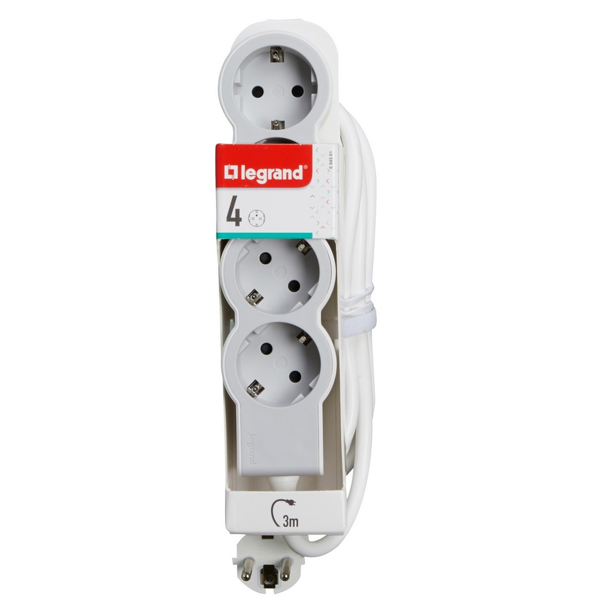 Контакт РАЗКЛОНИТЕЛ 4х ШУКО С КАБЕЛ 3м LEGRAND - БЯЛ/СИВна ниска цена с бърза доставка - BestPC.BG