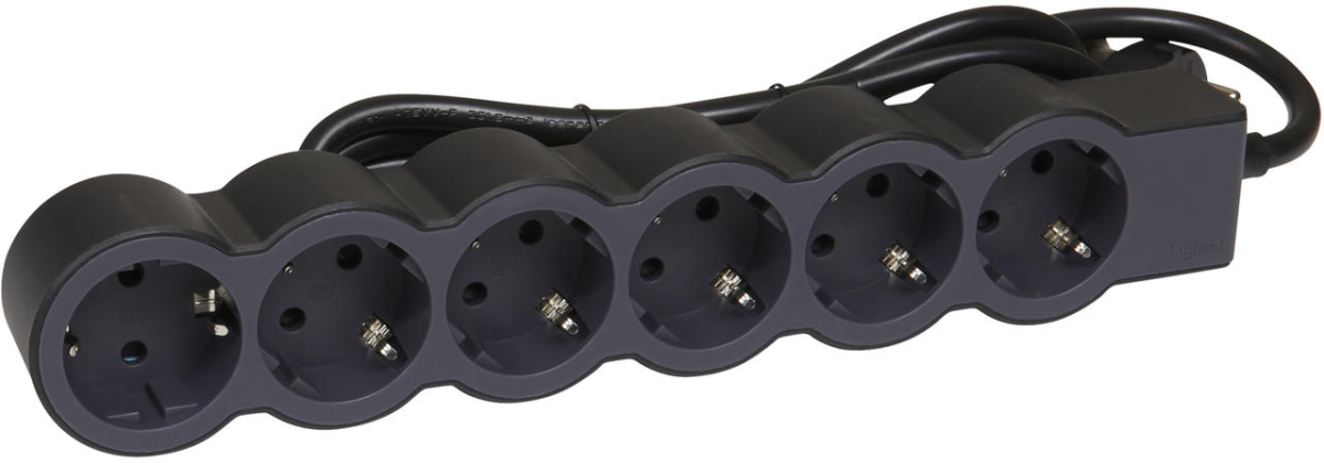 Контакт РАЗКЛОНИТЕЛ 6х ШУКО С КАБЕЛ 3м LEGRAND - ЧЕРНО/СИВна ниска цена с бърза доставка - BestPC.BG