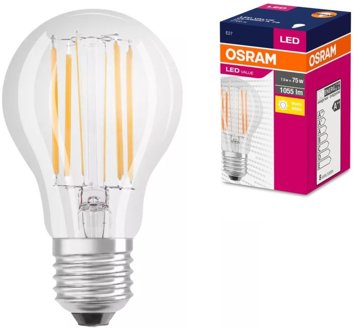 LED Крушка LED ЛАМПА VALUE FILAMENT CLA75 1055lm/827 E27 LEDVANCEна ниска цена с бърза доставка - BestPC.BG