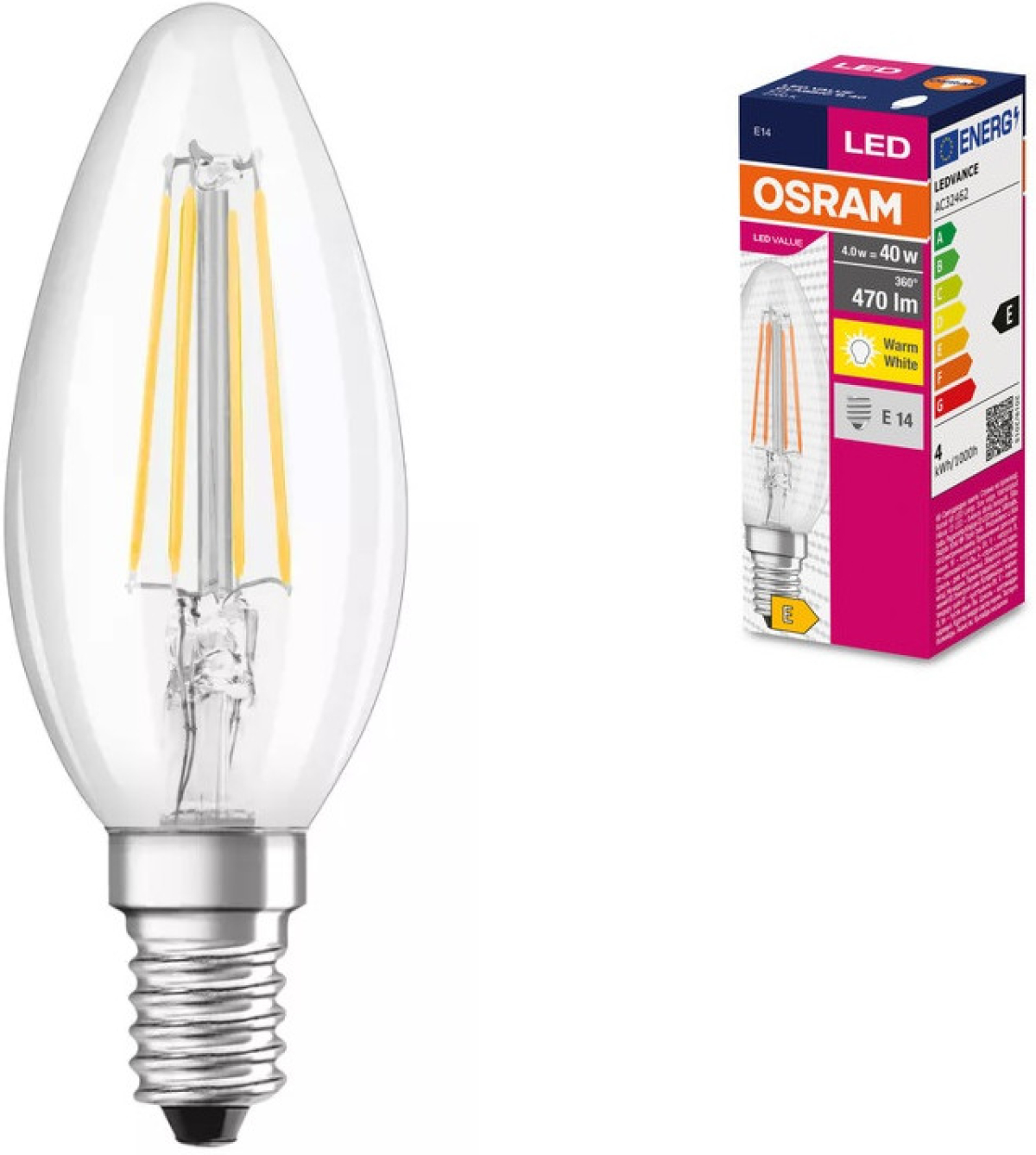 LED Крушка VALUE FILAMENT CLB40 470lm/827 E14 LEDVANCEна ниска цена с бърза доставка - BestPC.BG