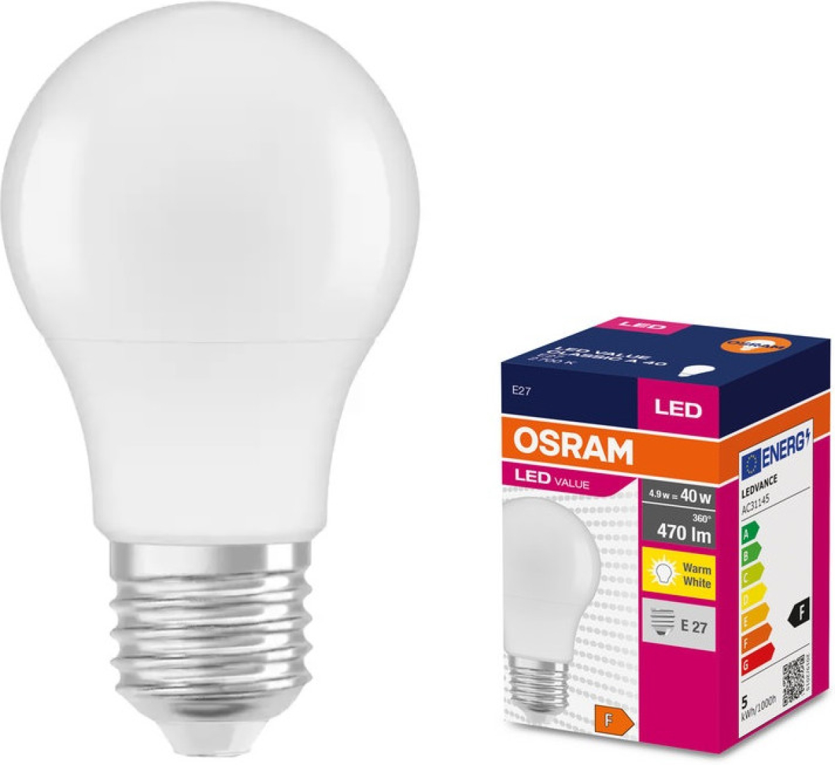 LED Крушка LED ЛАМПА VALUE CLA40 470lm/827 E27 LEDVANCEна ниска цена с бърза доставка - BestPC.BG