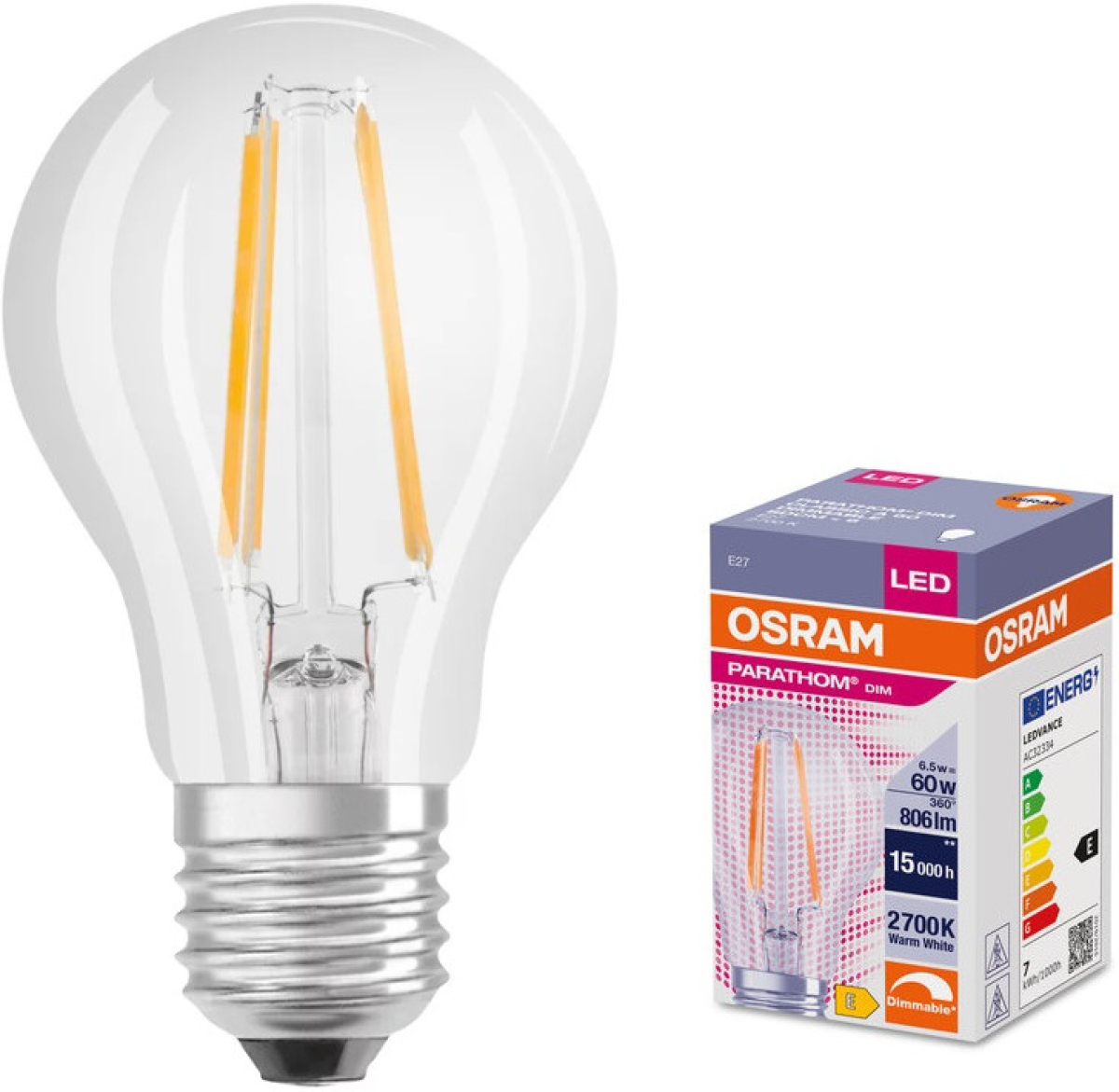 LED Крушка LED ЛАМПА PARATHOM DIM CLA FIL 60 DIM 7W/827 E27 LEDVANCEна ниска цена с бърза доставка - BestPC.BG