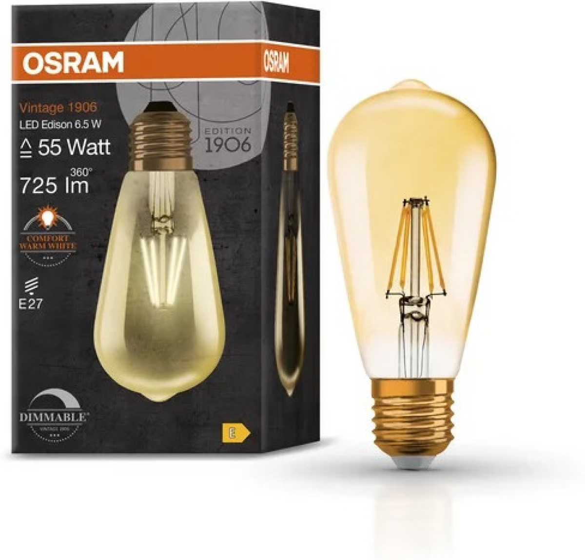 LED Крушка VINTAGE 1906 LED DIM CL EDISON GOLD55 6,5W/824 E27 LEDVANCEна ниска цена с бърза доставка - BestPC.BG