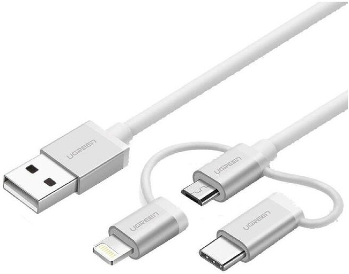 КАБЕЛ USB А/USB-C+Lightining MFI, 1М UGREEN - СРЕБРИСТна ниска цена с бърза доставка - BestPC.BG