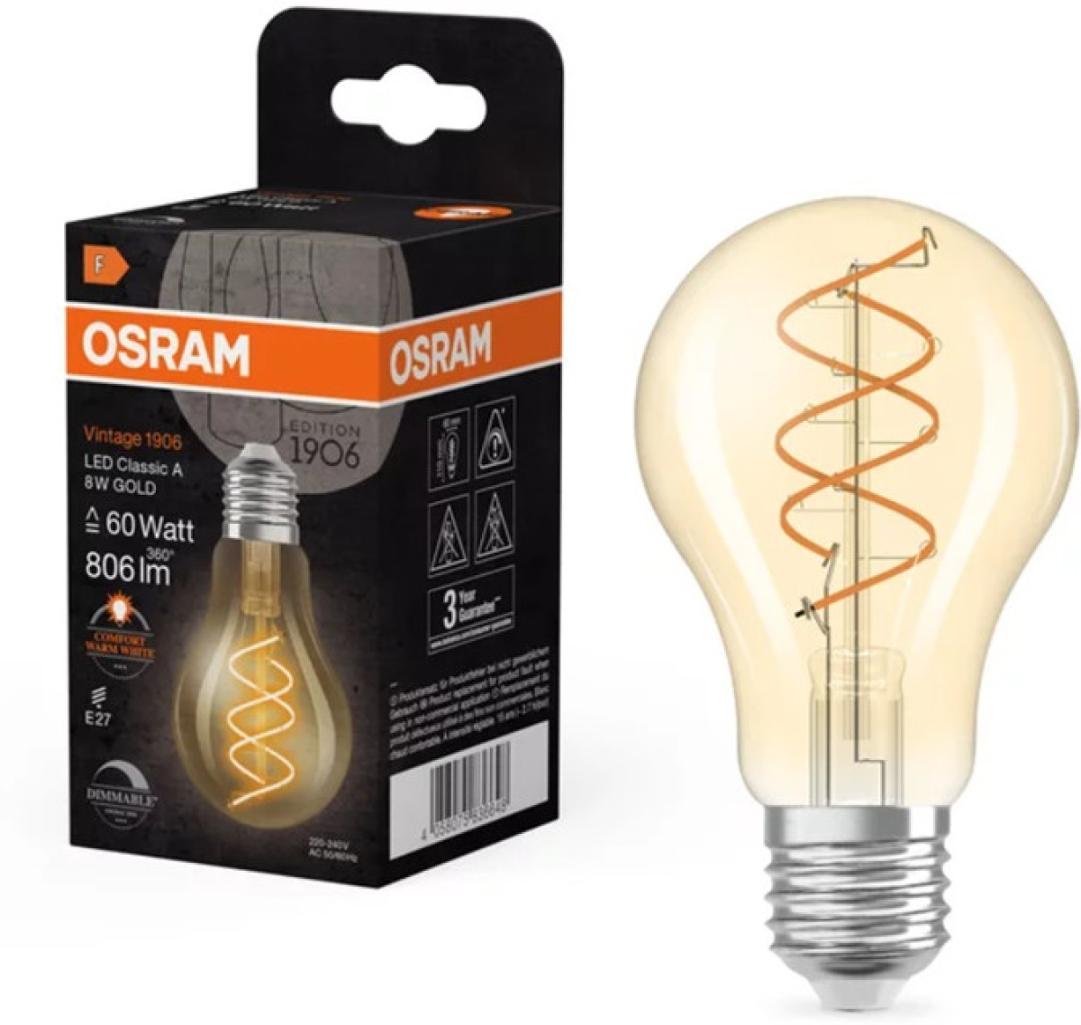 LED Крушка VINTAGE 1906 LED CLA60 DIM GOLD 60 8W/922 E27 LEDVANCEна ниска цена с бърза доставка - BestPC.BG