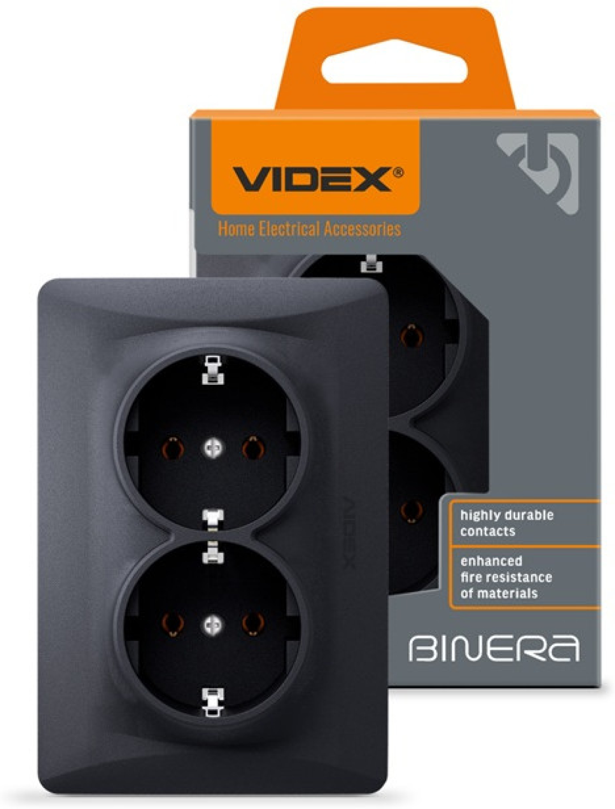 Продукт Двоен Шуко Videx, 16A, графитна ниска цена с бърза доставка - BestPC.BG