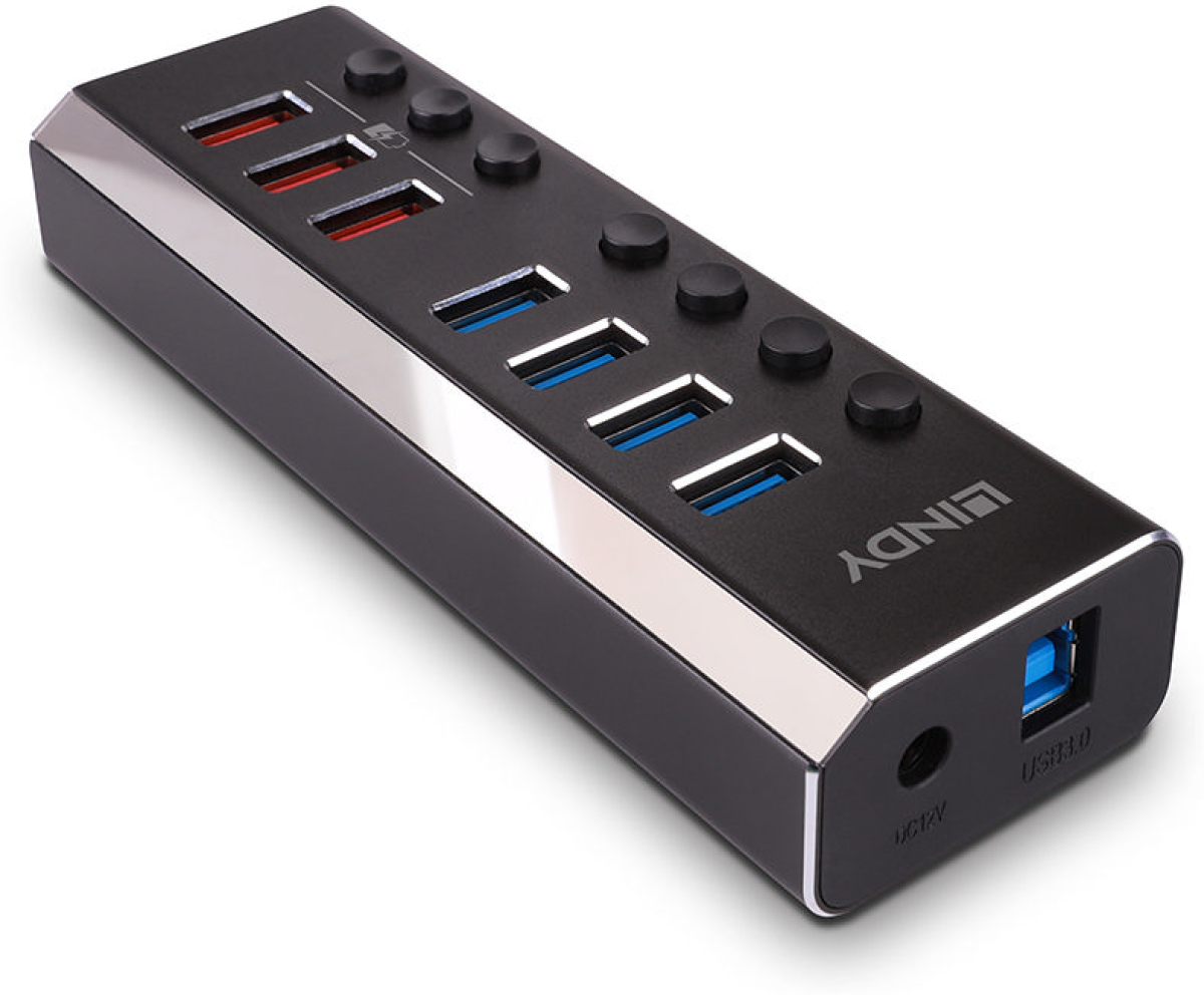 LINDY LNY-43371 :: 4-портов USB 3.0 хъб, 3 Quick Charge 3.0 портана ниска цена с бърза доставка - BestPC.BG