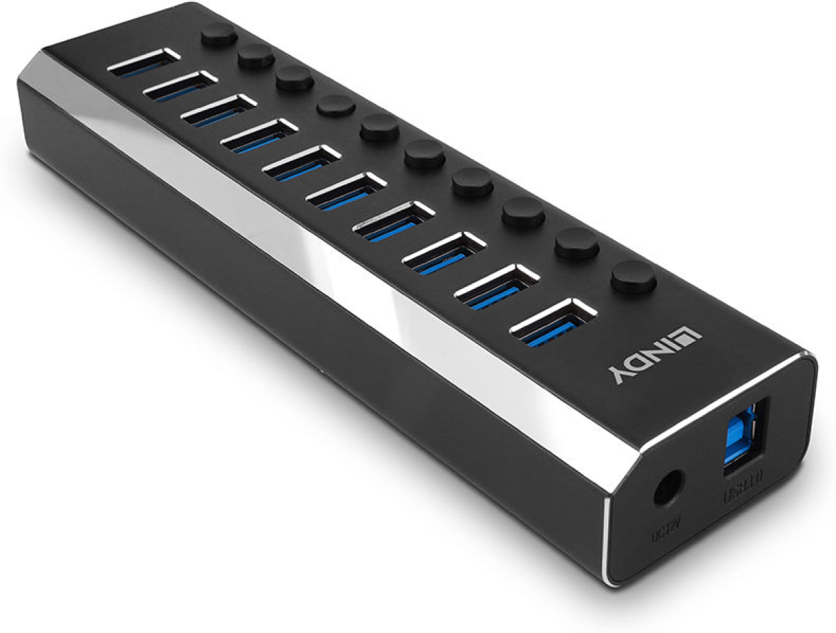 LINDY LNY-43370 :: 10-портов USB 3.0 хъб с On-Off ключна ниска цена с бърза доставка - BestPC.BG
