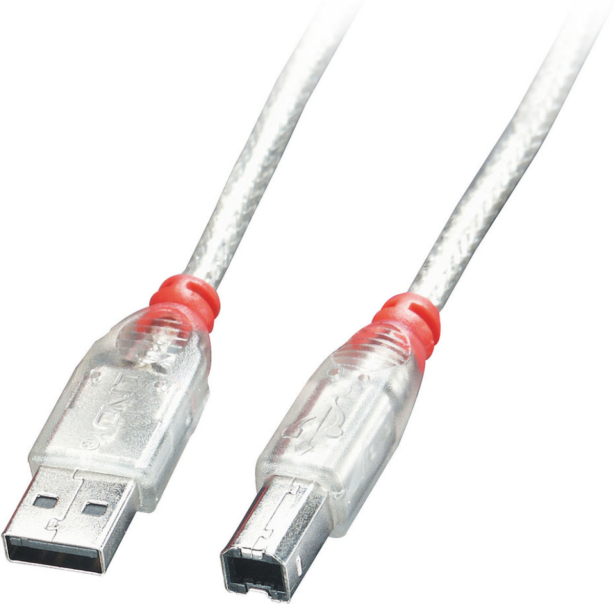 LINDY LNY-41753 :: USB 2.0 кабел Type A-B, M-M, прозрачен, 2.0 мна ниска цена с бърза доставка - BestPC.BG