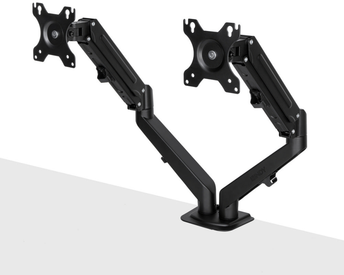 LINDY LNY-40708 :: Стойка за монитор, за 2 монитора, Gas Spring Arm, за плот, чернана ниска цена с бърза доставка - BestPC.BG