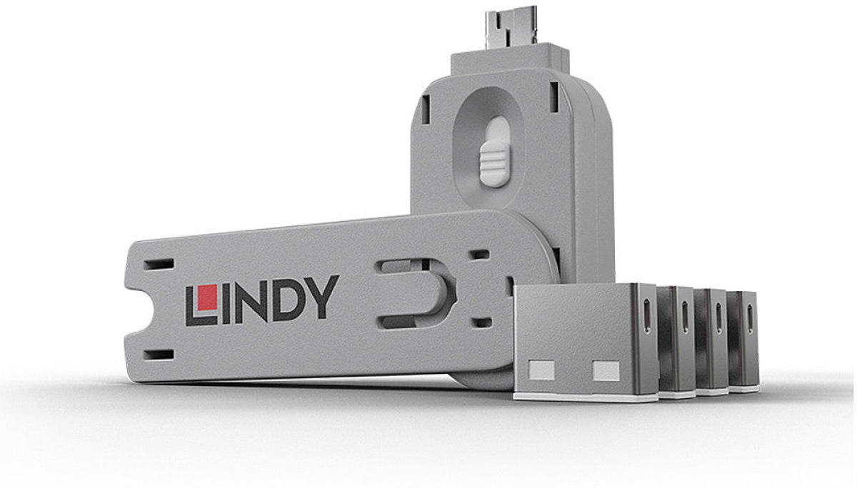 Система за заключване на USB портове Lindy, 1 ключ, 4 порт блокера, белина ниска цена с бърза доставка - BestPC.BG
