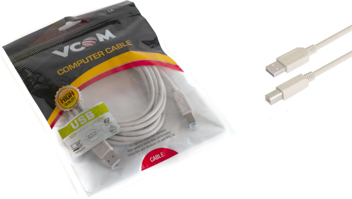 USB кабел Vcom, USB A/B, 5 мна ниска цена с бърза доставка - BestPC.BG