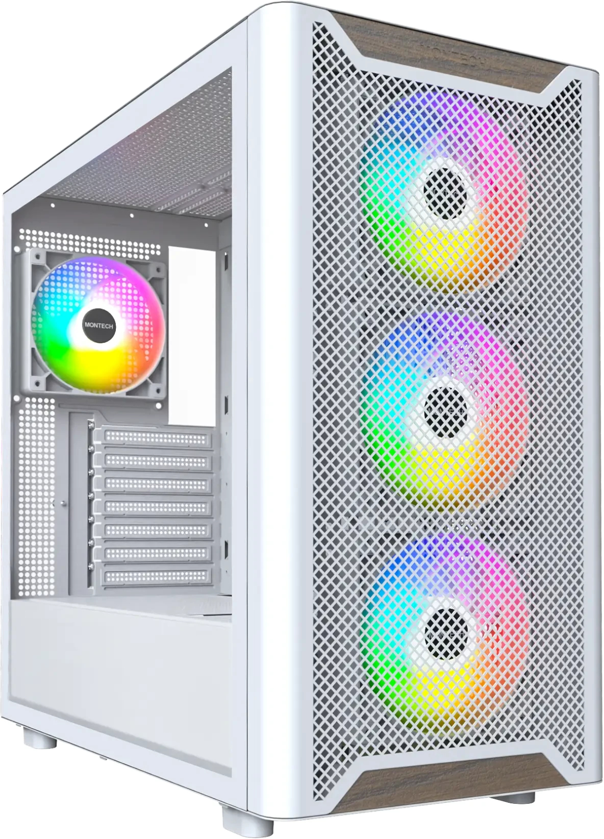 Montech кутия Case ATX - XR Wood (W) - 4 x 120 mm ARGB Fans, Wood, USB-C, Whiteна ниска цена с бърза доставка - BestPC.BG