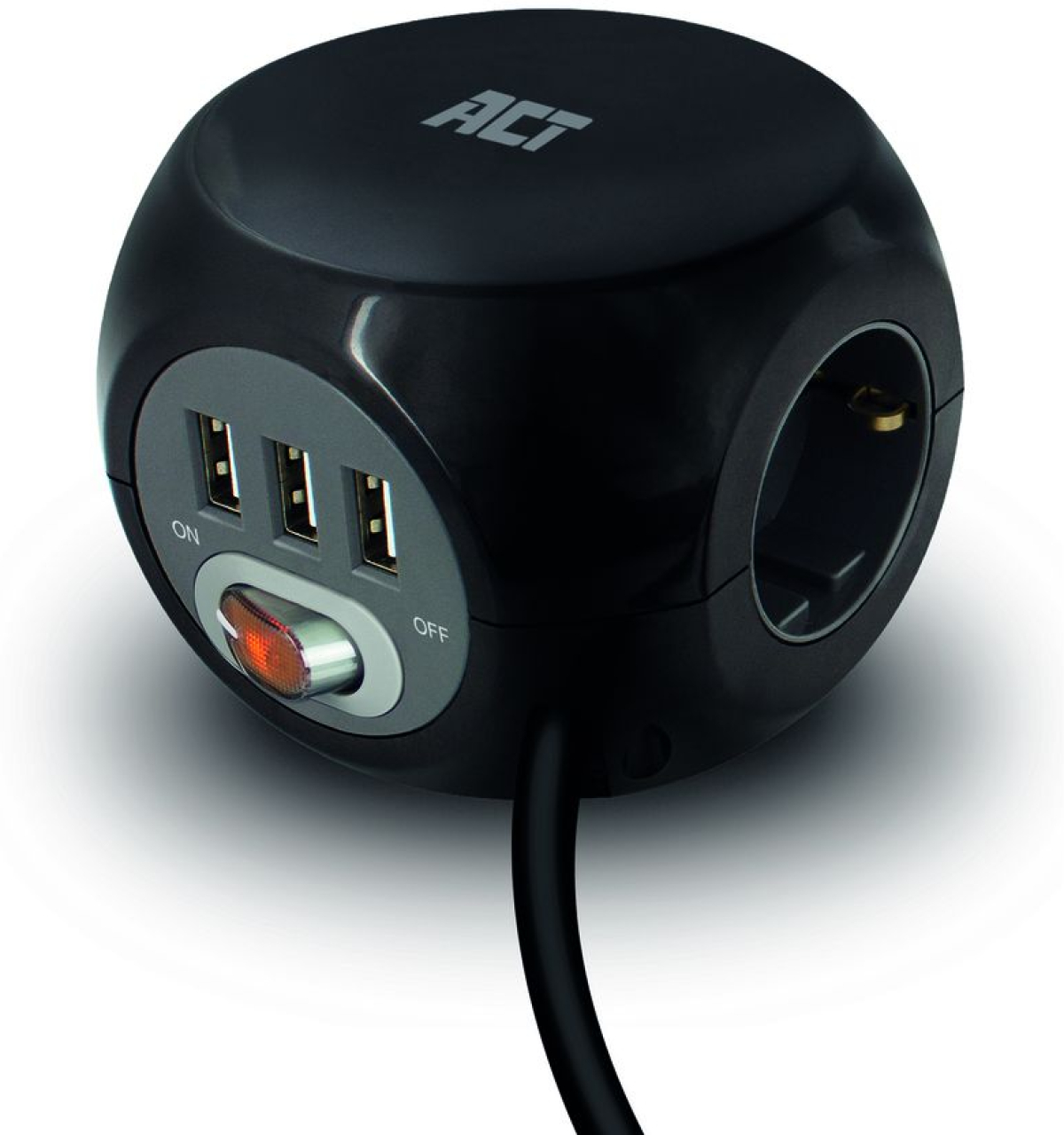 Контакт ACT разклонител куб с 3 гнезда, 3 x USB-A, черен, 1.5 м, с ключна ниска цена с бърза доставка - BestPC.BG