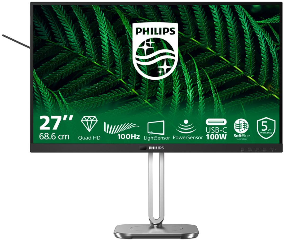 Монитор PHILIPS 27B2G5601-00, 27inch, 2560x1440, 100Hz, 2xHDMI, DP, USB, сребристна ниска цена с бърза доставка - BestPC.BG
