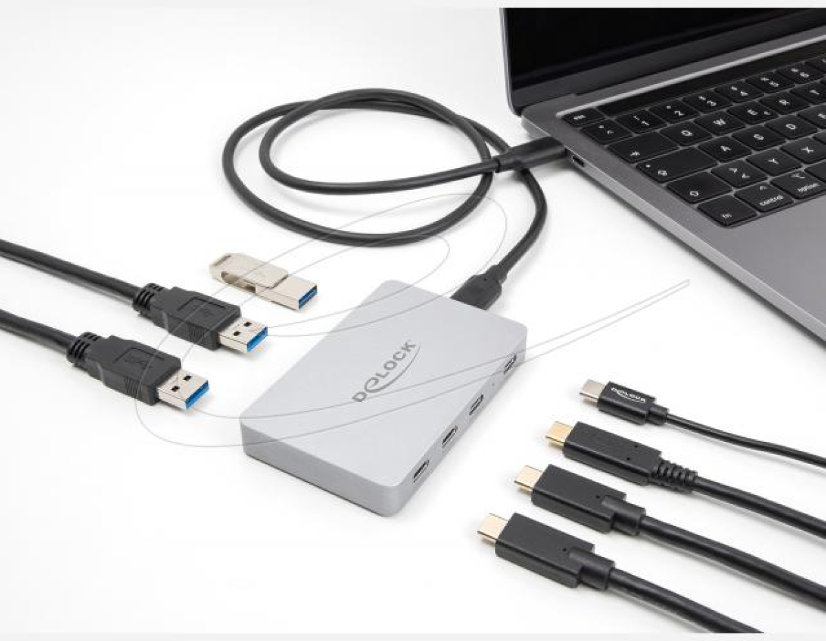 Delock Хъб USB-C, 7 порта, 3x USB-A 5 Gbps, 3x USB-C, 1xUSB-C PD 85 Wна ниска цена с бърза доставка - BestPC.BG