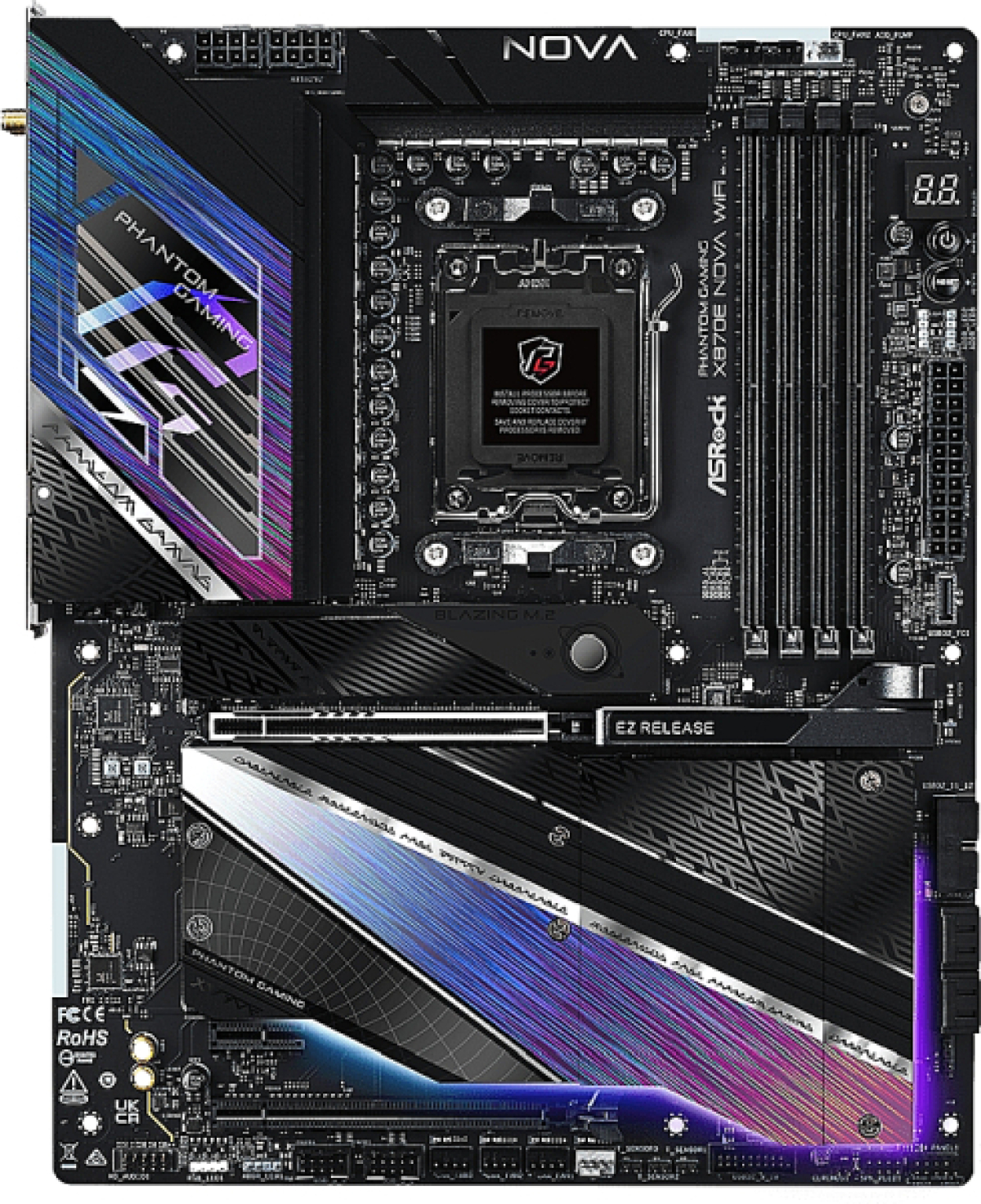 Дънна платка ASROCK X870E NOVA WIFI, AMD AM5, 4xDDR5, 4xSATA3, HDMI, 5xM2, 2xPCIEx16на ниска цена с бърза доставка - BestPC.BG