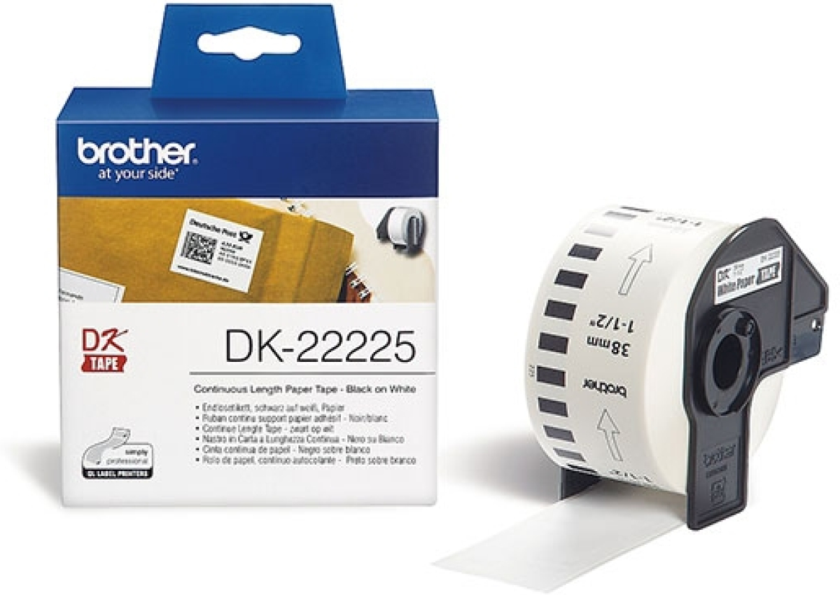 Касета за етикетен принтер Paper Tape Brother DK-22225 38mm-30.48m, Blk-Whiteна ниска цена с бърза доставка - BestPC.BG
