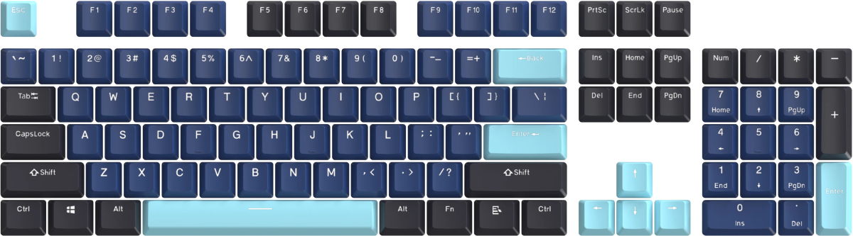 Продукт Marvo капачки за клавиатура Custom Keycap Set PBT, 104 keys, Dark Blue, Black, Cyan - MARVO-KP-01-BLна ниска цена с бърза доставка - BestPC.BG