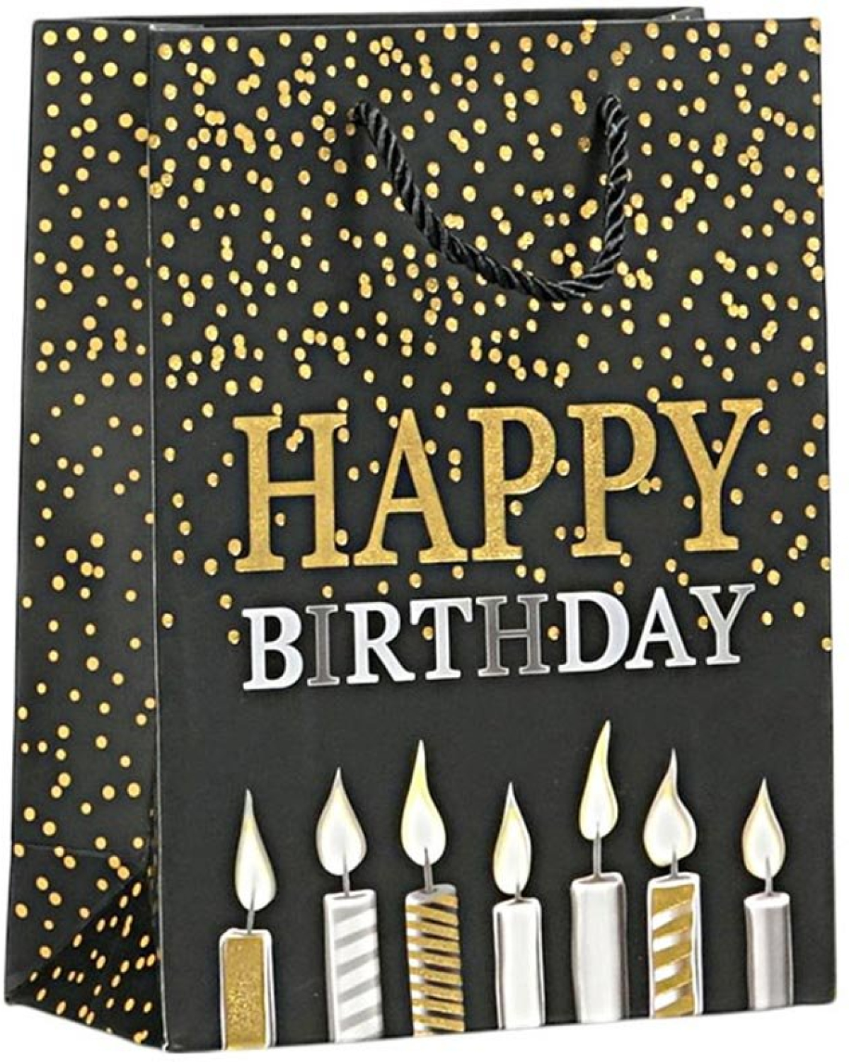 Подаръчна торбичка Happy Birthday, свещи, 26 х 32 х 10 cm чернана ниска цена с бърза доставка - BestPC.BG