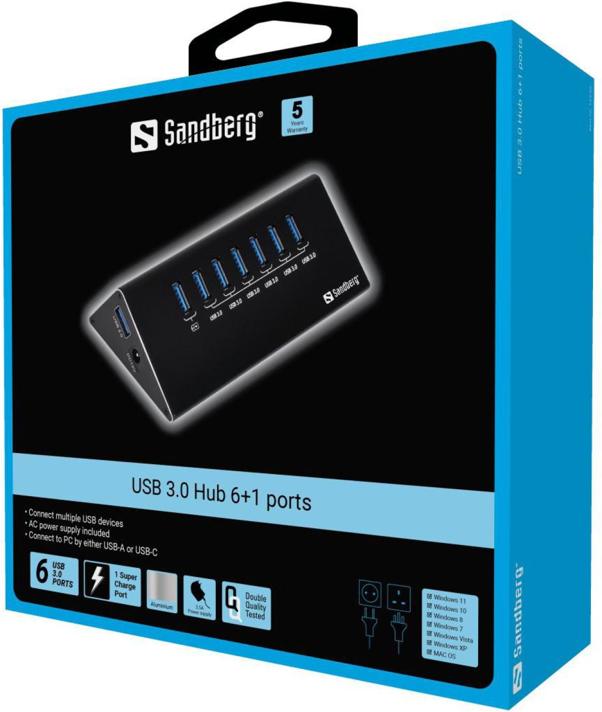 ХЪБ SANDBERG USB 3.0 6+1 - Black - PN 133-82на ниска цена с бърза доставка - BestPC.BG
