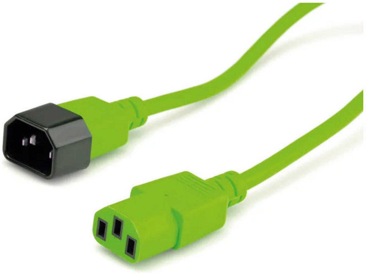 ROLINE 19.08.1523 :: Захранващ кабел за монитор IEC 320 C14 - C13, зелен, 1.8 мна ниска цена с бърза доставка - BestPC.BG