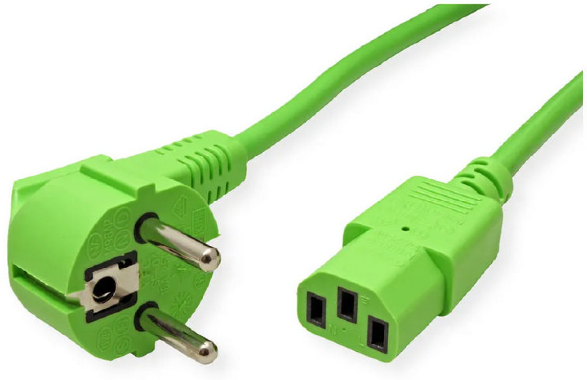 ROLINE 19.08.1013 :: Захранващ кабел, прав IEC конектор, зелен, 1.8 мна ниска цена с бърза доставка - BestPC.BG