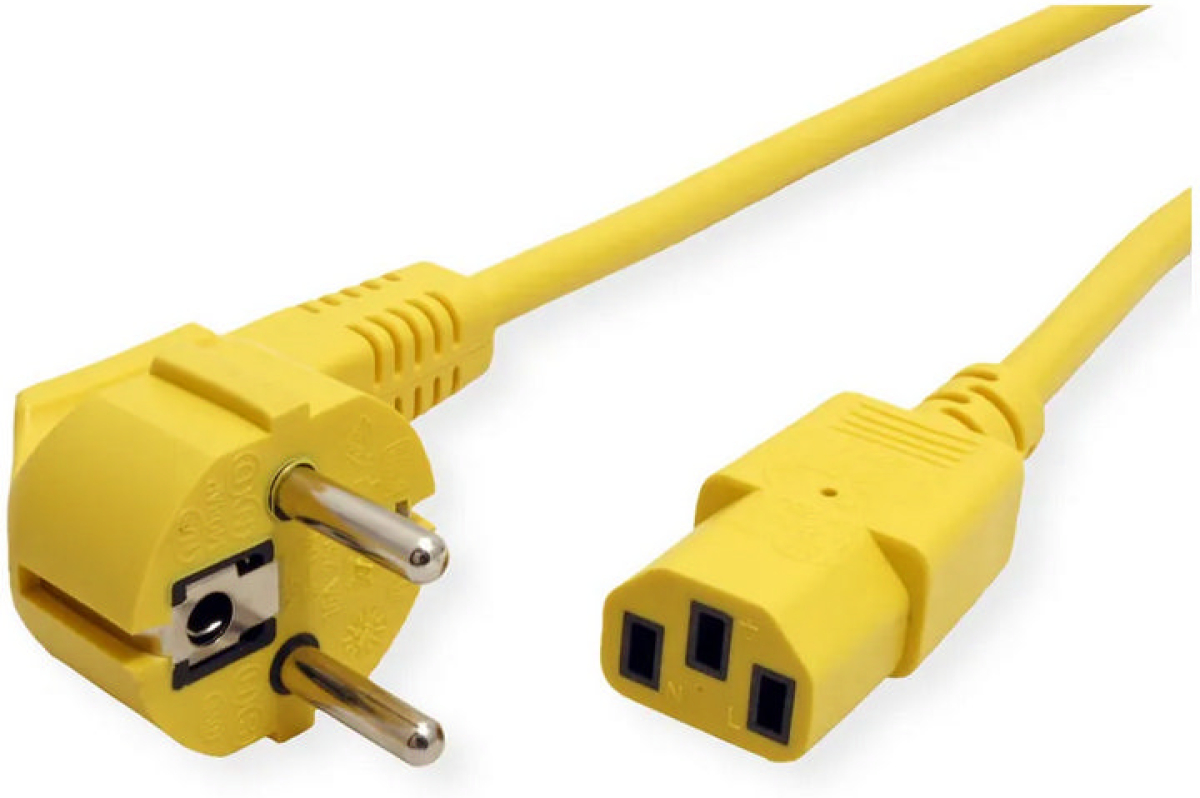 ROLINE 19.08.1011 :: Захранващ кабел, прав IEC конектор, жълт, 1.8 мна ниска цена с бърза доставка - BestPC.BG