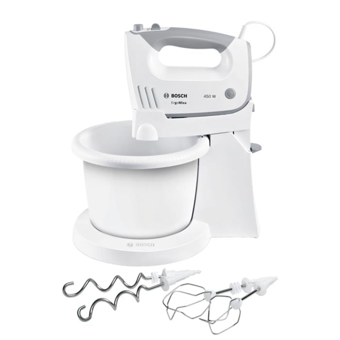 Миксер Bosch ErgoMixx MFQ36460, 450W, 5 скорости, турбо, бялна ниска цена с бърза доставка - BestPC.BG