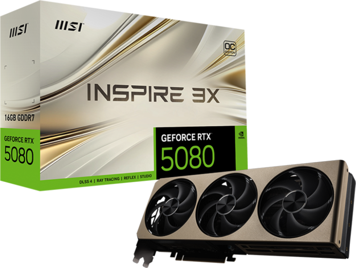 Видеокарта MSI Video Card Nvidia GeForce RTX 5080 16G INSPIRE 3X OC, 16GB GDDR7на ниска цена с бърза доставка - BestPC.BG