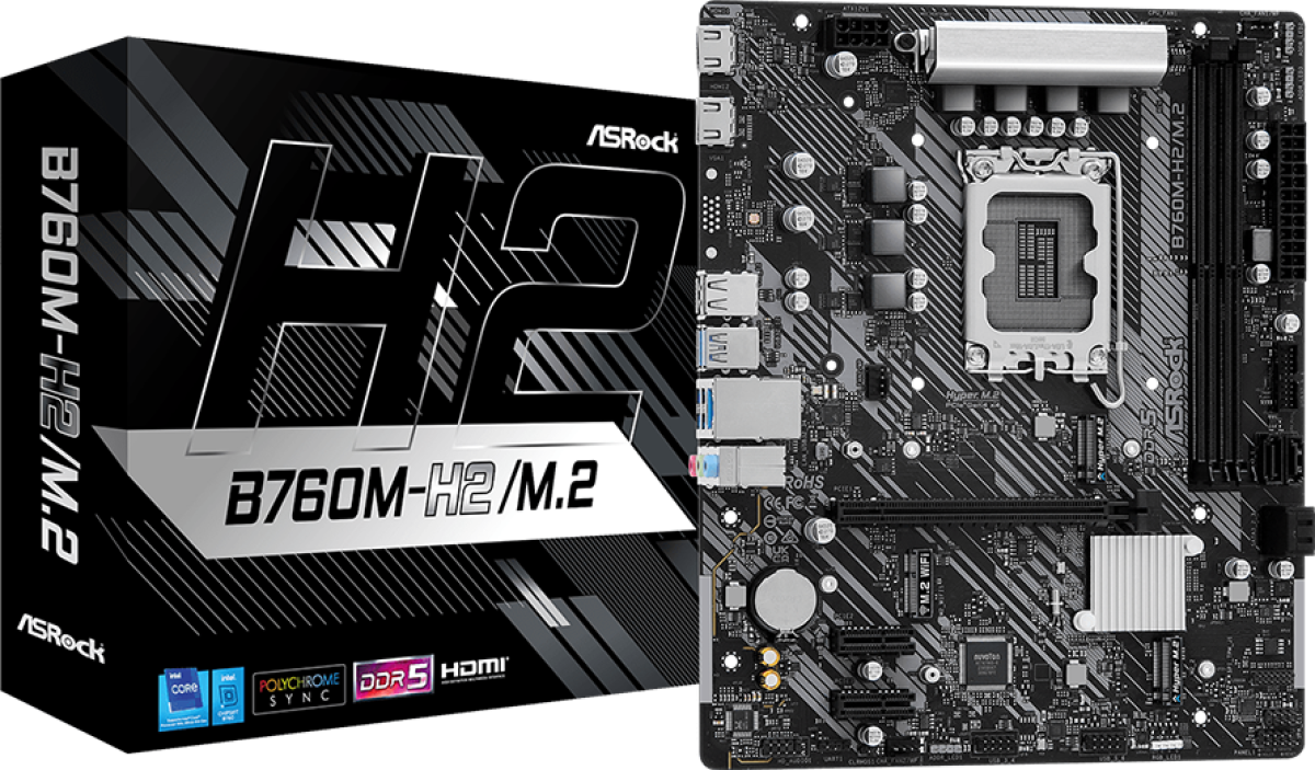Дънна платка ASROCK B760M-H2-M.2 mATX LGA1700 DDR5на ниска цена с бърза доставка - BestPC.BG