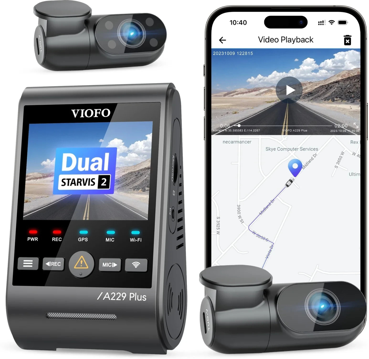 Мултимедиен продукт VIOFO Видеорегистратор Dash Cam A229 Plus 3 Channel - 2K, HDR, Sony STARVIS 2, GPSна ниска цена с бърза доставка - BestPC.BG